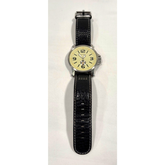 TokyoBay All Stainless Steel Black Leather Band Wrist Watch Cream Face main image 5